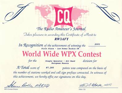 CQ WW WPX Contest 2001 CW